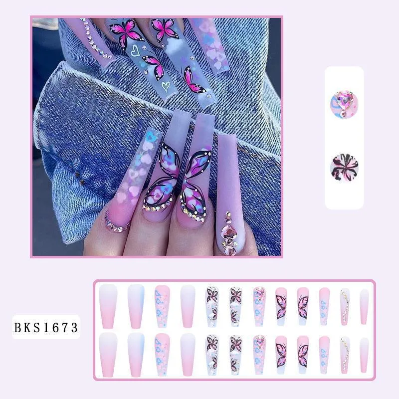 Purple butterfly Long nails