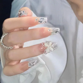 Silver starry sky nails
