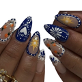 Heart shape blue flower nails