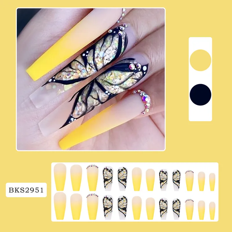 Yellow butterfly press ons